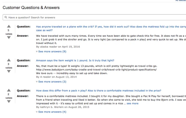  Image: Q&A section on an Amazon product detail page. 