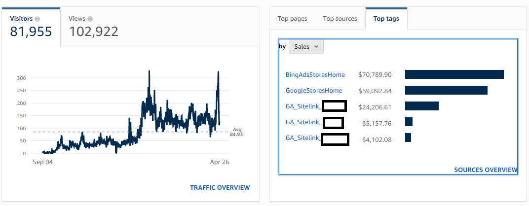 Amazon Storefront screenshot illustrating the traffic boost delivered by Google ads.
