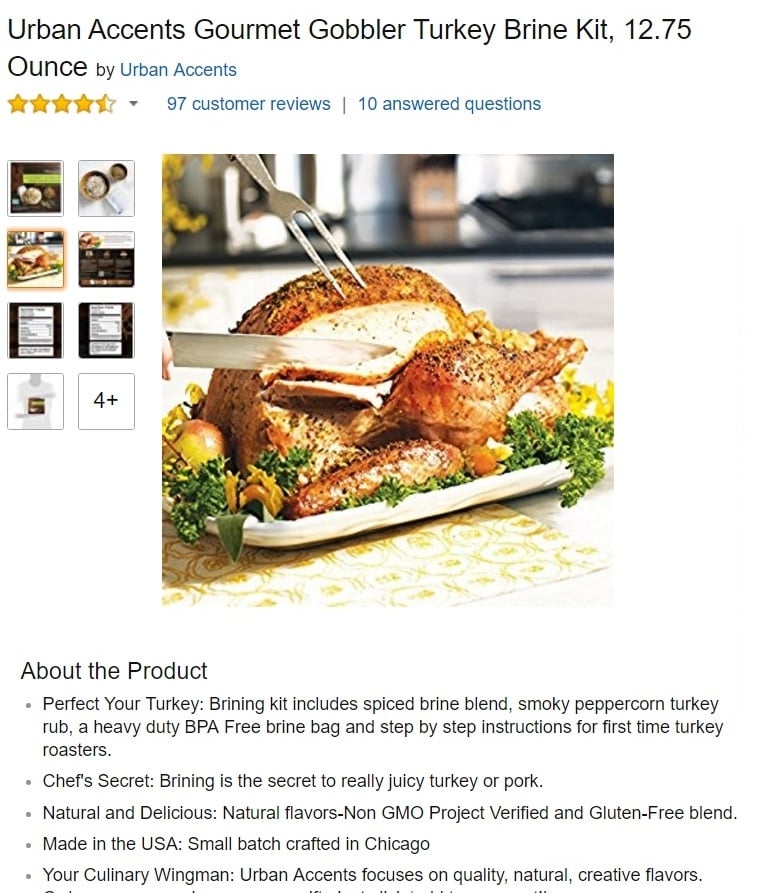  Above: the perfect lifestyle image to accompany a turkey brining kit on Amazon. This shows the customer how the product will help them to create the perfect turkey dinner and ‘wow’ their family at Thanksgiving or Christmas.    