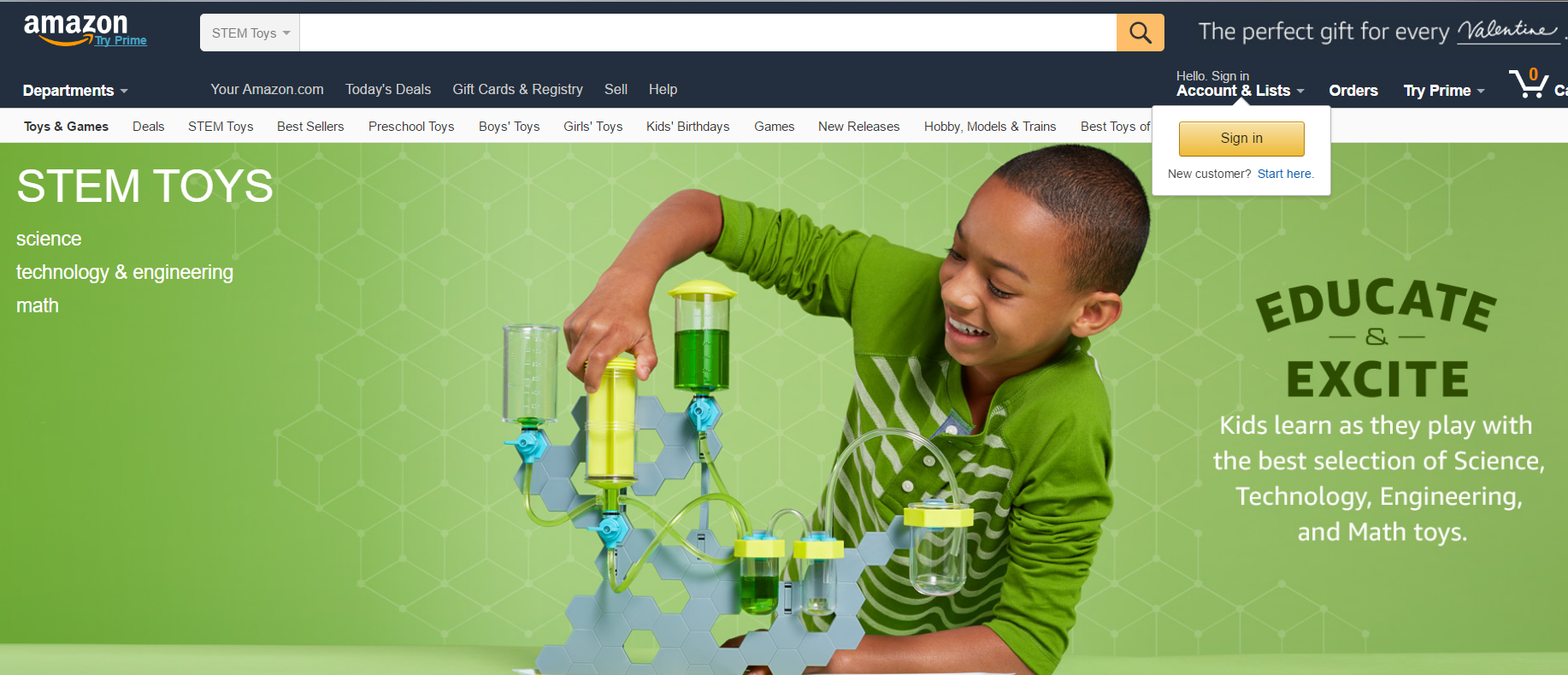  Amazon's Stem Toys Homepage 