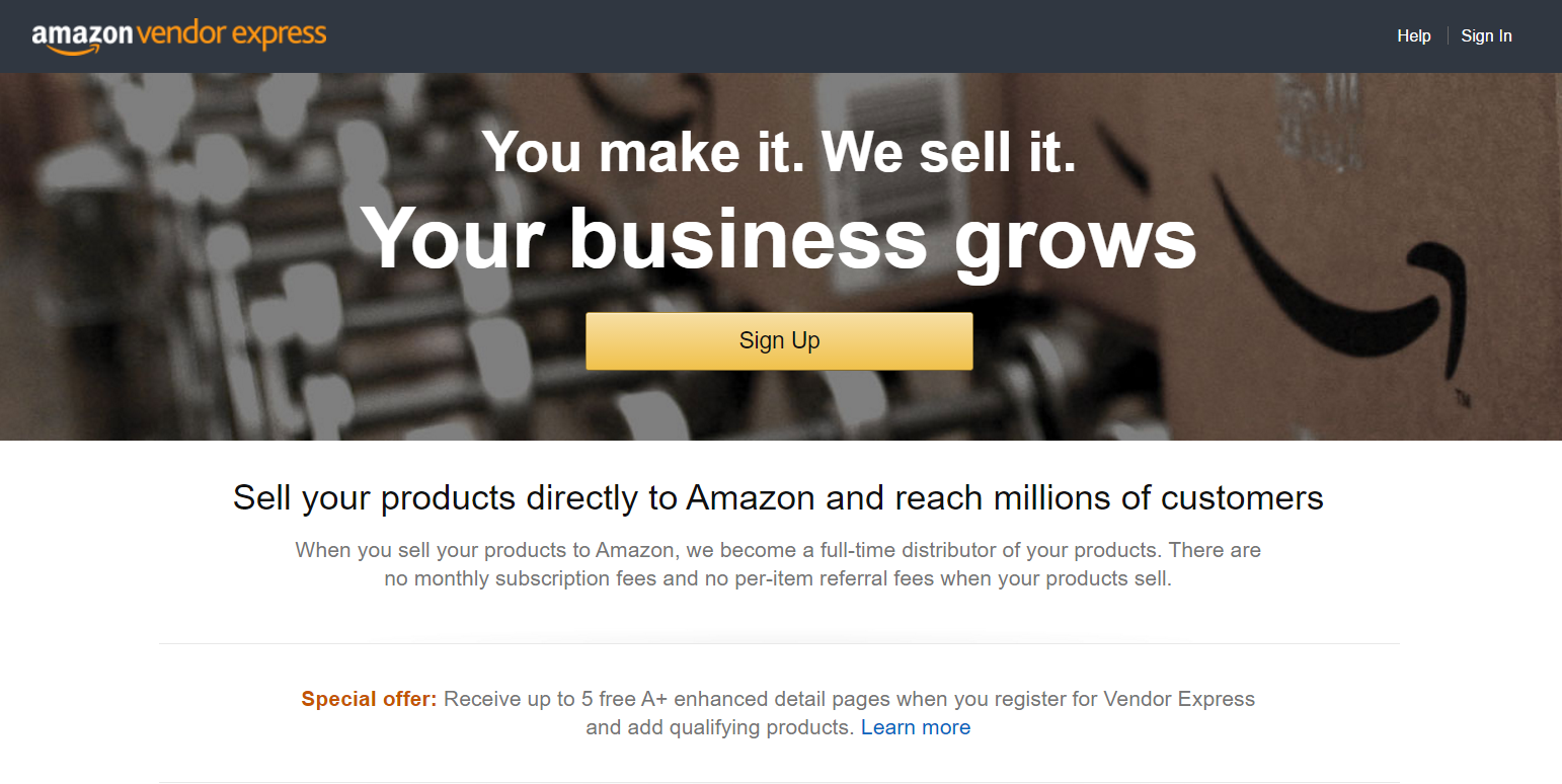  Amazon Vendor Express Homepage 